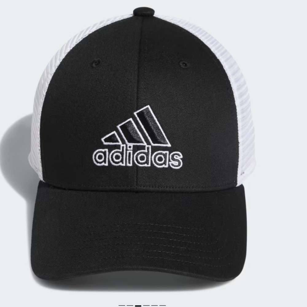 * Adidas Men's Structured Mesh Snapback Hat Adjustable Fit Black White